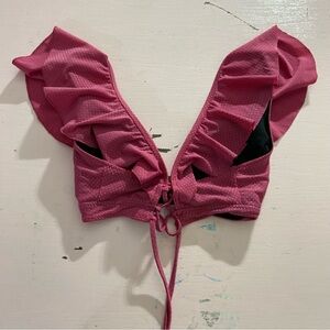 Isabella Rose Polka Dotted Lace Up Back Ruffled Edges Medium New Fuschia 2019